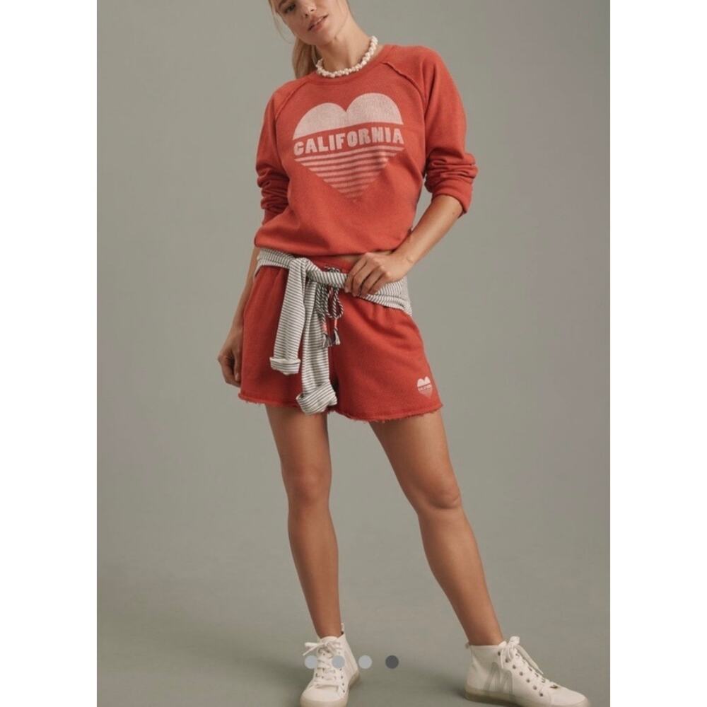 SUNDRY Cali Heart Raglan Sweatshirt Womens XL Red Oversized Pullover Crew Neck